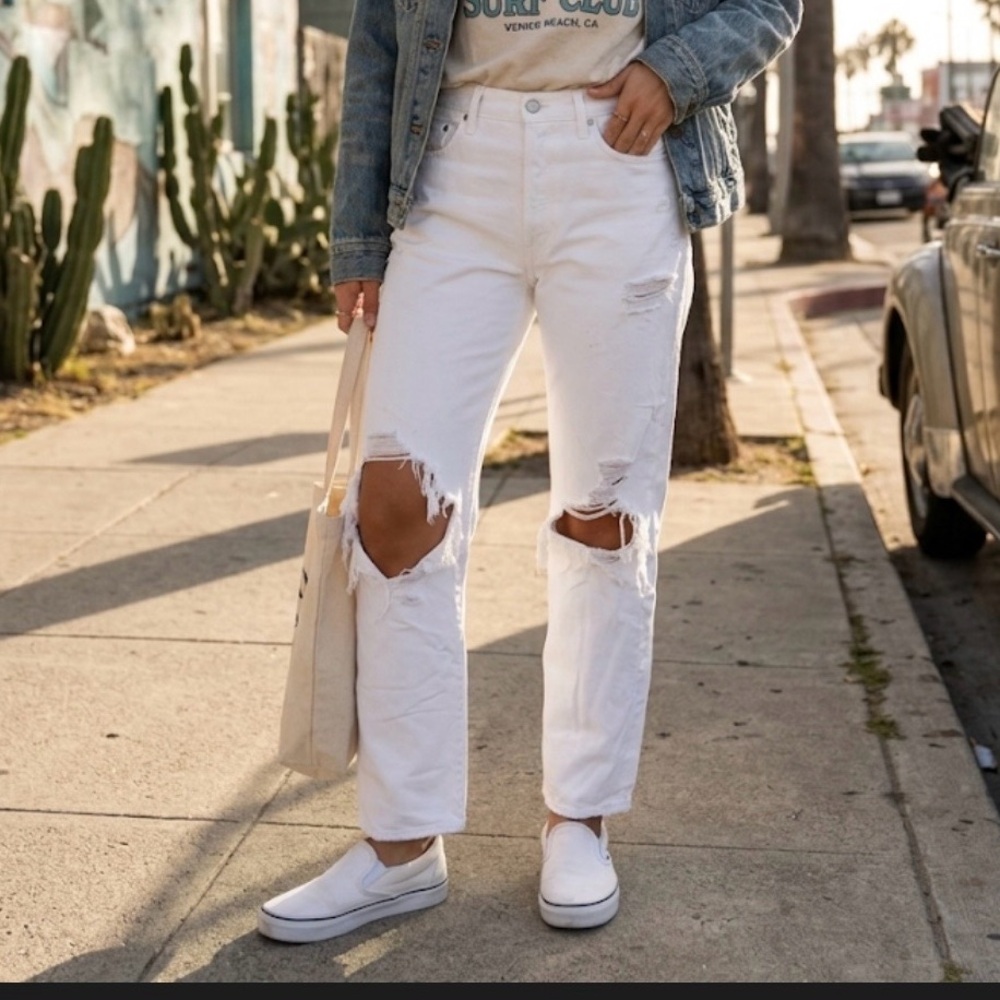 Agolde White Distressed wide leg Boyfriend Jeans